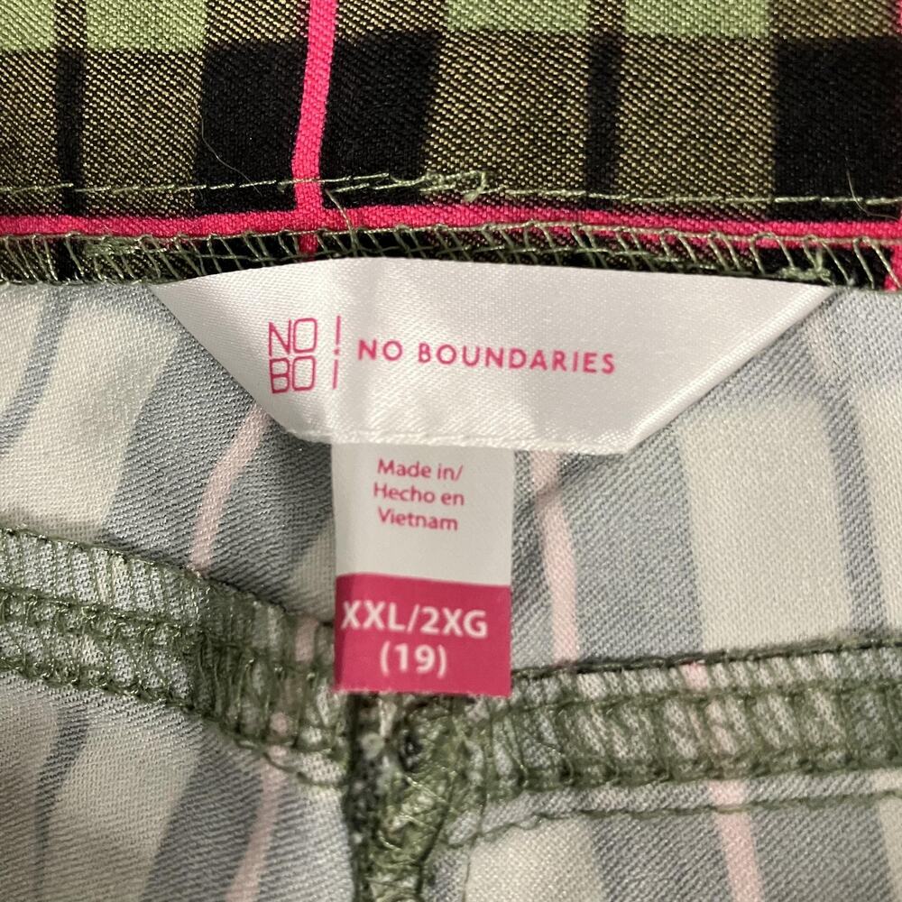 No Boundaries Pants Womens 2XL 19 Green Pink Plaid Stretch Skinny Rayon Blend - Picture 4 of 10